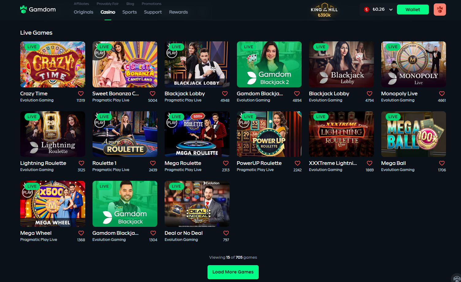 Gamdom canlı casino oyunları