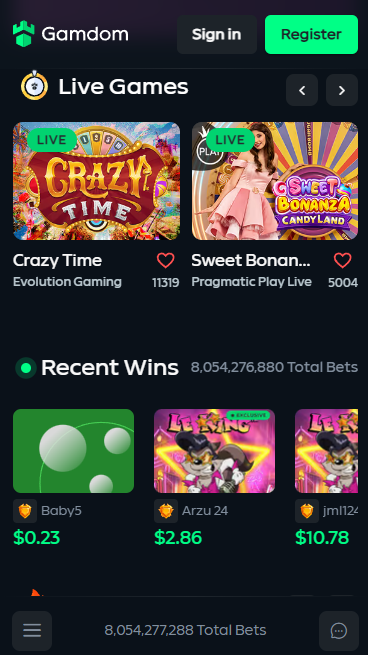 Gamdom mobil görünüm